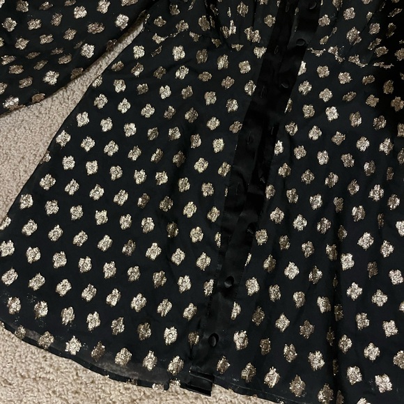 Gold metallic floral pattern thread button down black shirt dress never worn - Picture 7 of 9